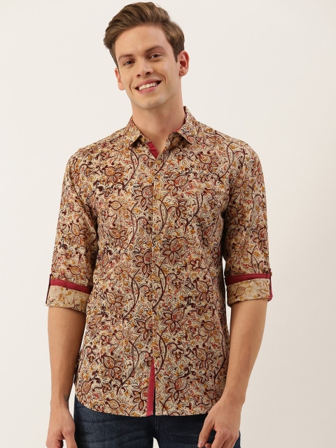 

Taavi Men Off-White & Mustard Yellow Kalamkari Block Printed Sustainable Shirt with Roll-Up Sleeves