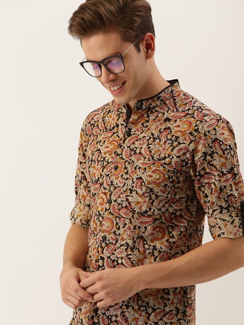 

Taavi Men Off-White & Black Kalamkari Block Printed Sustainable Shirt with Roll-Up Sleeves