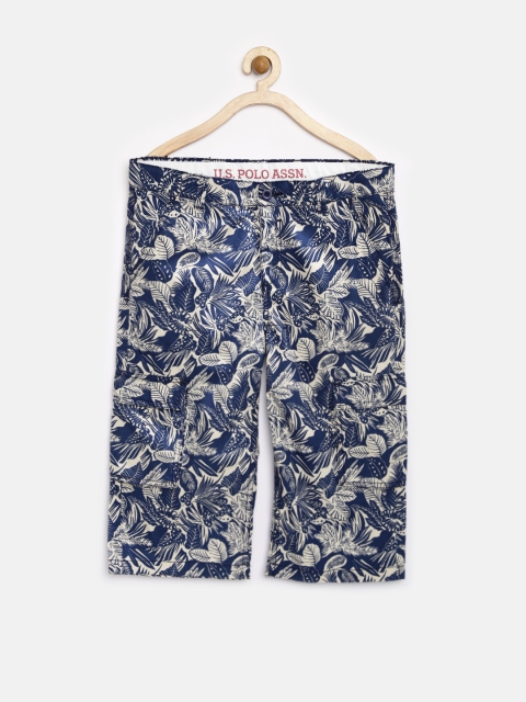 

U.S. Polo Assn. Kids Boys Off-White & Navy Tropical Print 3/4th Shorts
