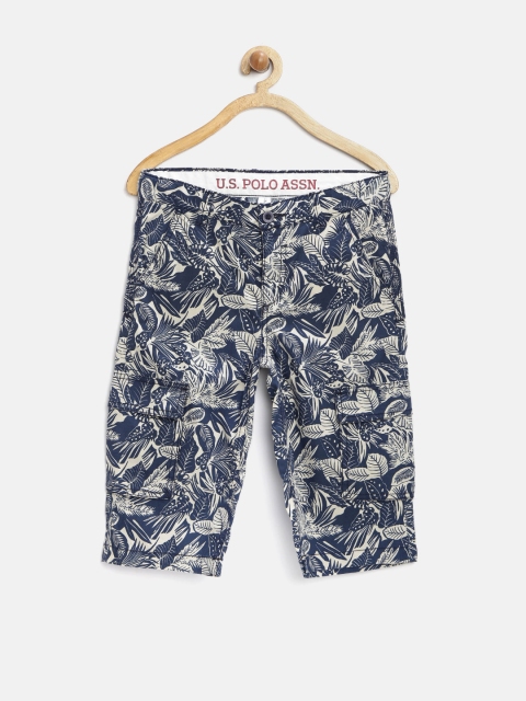 

U.S. Polo Assn. Kids Boys Blue & Off-White Tropical Print 3/4th Cargo Shorts
