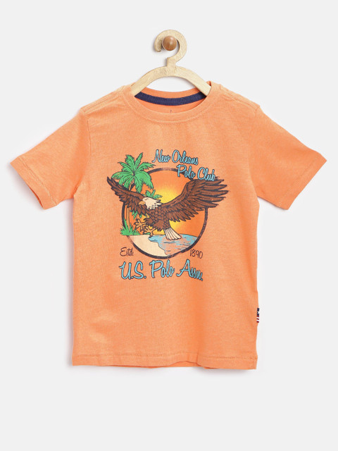 

U.S. Polo Assn. Kids Boys Orange Printed Pure Cotton T-shirt