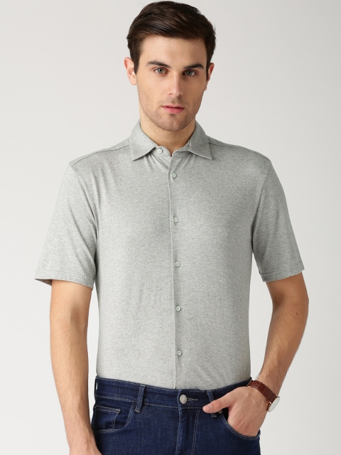 

ETHER Grey Melange Knitted Slim Fit Casual Shirt
