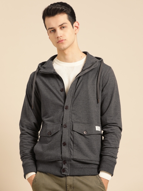 

Mr Bowerbird Men Charcoal Grey Solid Hooded Sweatshirt