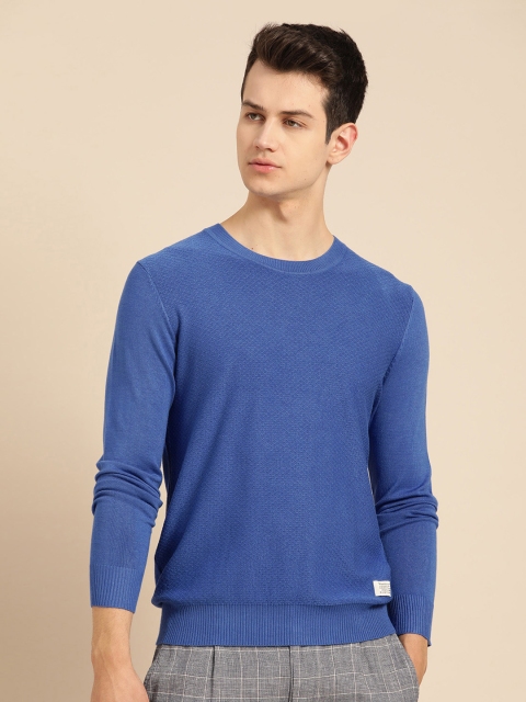 

Mr Bowerbird Men Blue Tailored Fit Self-Design Pullover