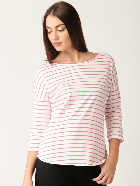 

ETHER White & Coral Red Striped T-shirt