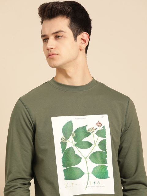 

Mr Bowerbird Men Olive Brown & White Printed Sweatshirt