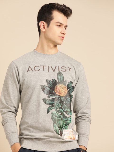 

Mr Bowerbird Men Grey Melange & Green Floral Printed Sweatshirt