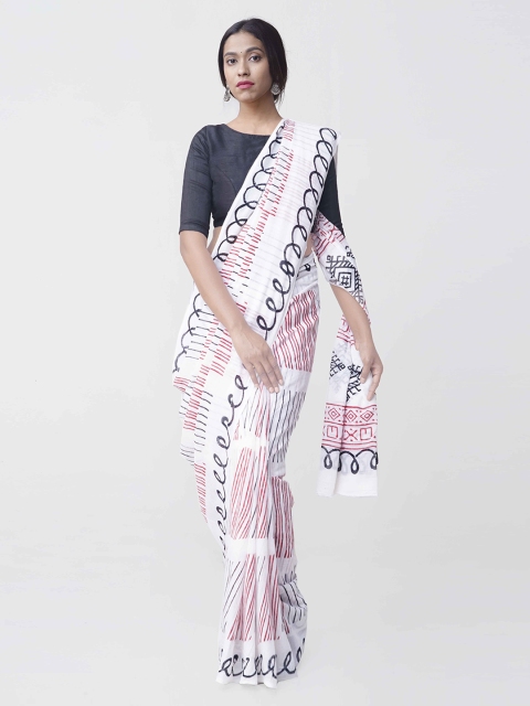 

Unnati Silks White & Maroon Pure Cotton Printed Kota Sustainable Saree