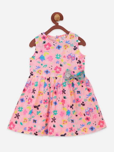 

LilPicks Girls Pink Floral Printed Fit and Flare Dress