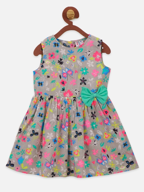 

LilPicks Girls Grey Floral Printed Fit and Flare Dress