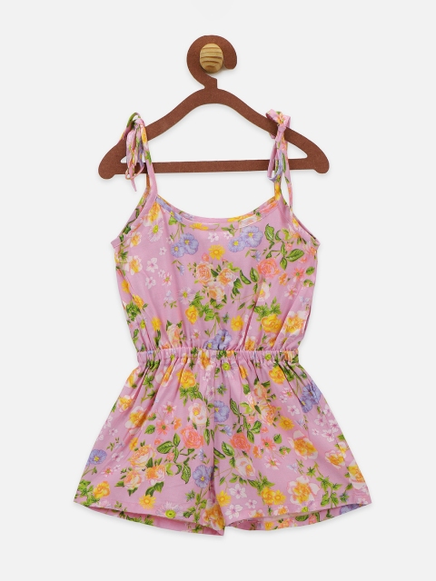 

LilPicks Girls Pink & Green Printed Playsuit