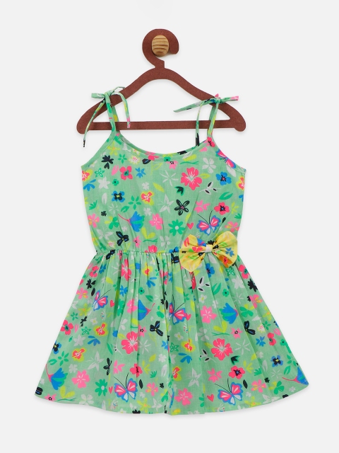 

LilPicks Girls Green Printed Fit and Flare Dress