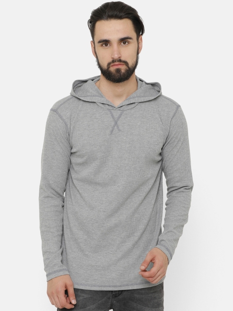 

ELEGANCE Men Grey Solid Hood T-shirt