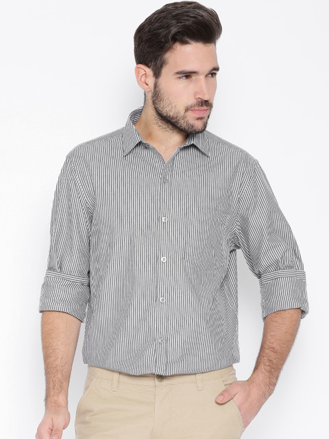 

John Players Grey & White Striped Slim Fit Formal Shirt