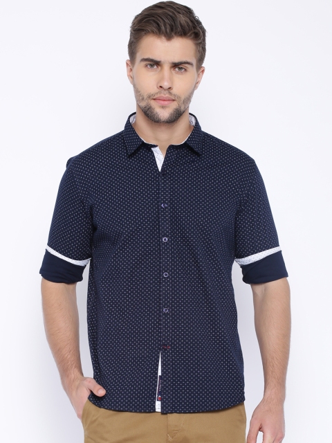 

Vivaldi Navy Printed Slim Smart Casual Shirt, Navy blue