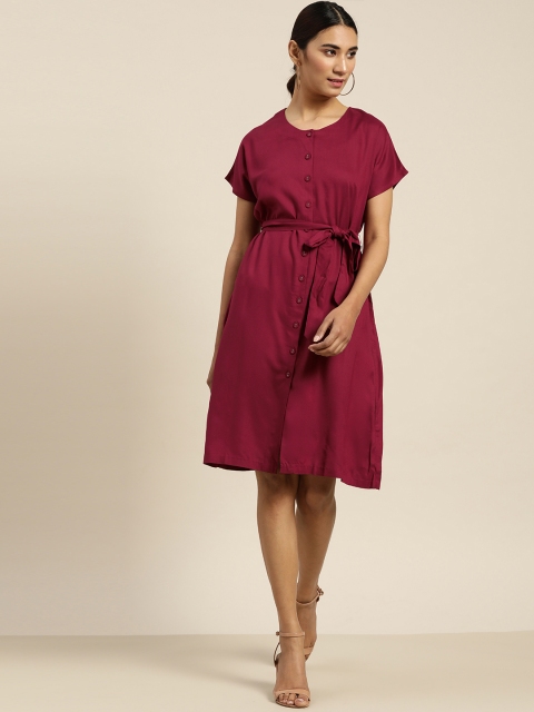 

her by invictus Women Magenta Eco Vero Solid Shift Sustainable ECOVERO Dress