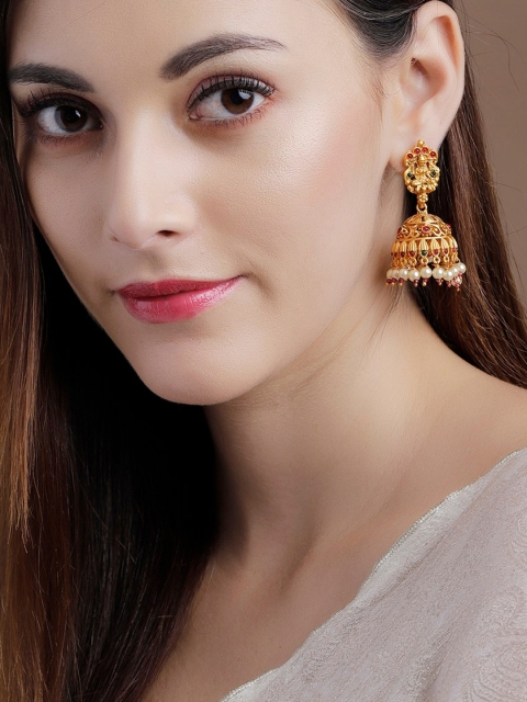 

Rubans Red 22K Gold-Plated Handcrafted Devine Lakshmi Contemporary Jhumkas