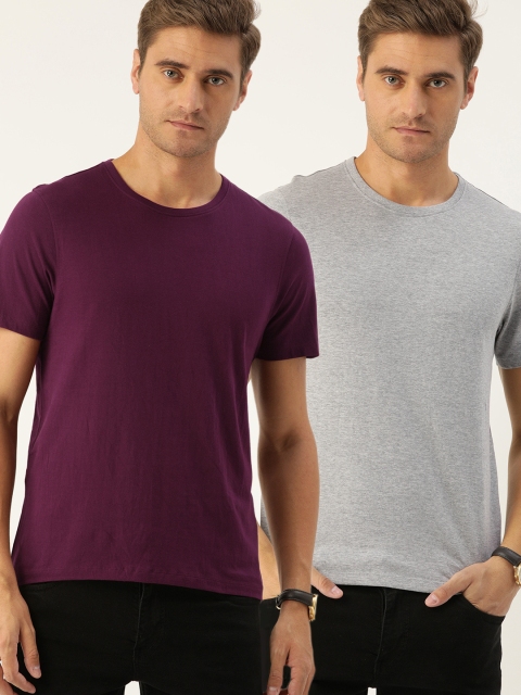 

INVICTUS Men Pack Of 2 Maroon Anti Microbial Solid Round Neck T-shirt