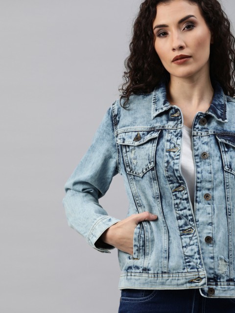 

Roadster Women Blue Washed Denim Jacket