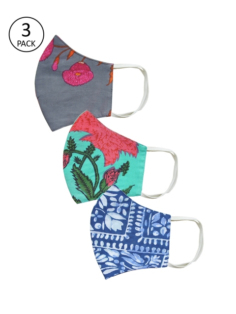 

MABISH by Sonal Jain Adults Pack of 3 Reusable 3-Layers Cloth Masks, Blue