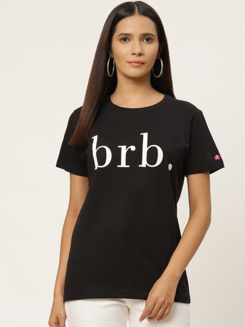 

PRINTOCTOPUS Women Black & White Printed Round Neck T-shirt