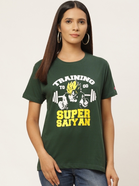 

PRINTOCTOPUS Women Green & Yellow Printed Round Neck T-shirt