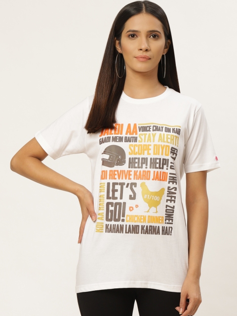 

PRINTOCTOPUS Women White PUBG Print Round Neck T-shirt