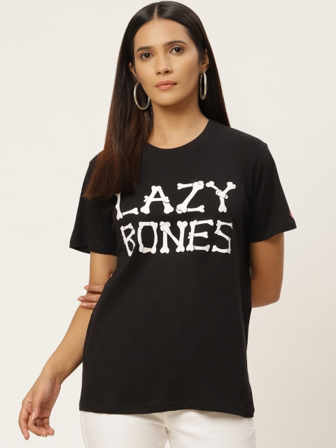 

PRINTOCTOPUS Women Black & White Printed Round Neck T-shirt