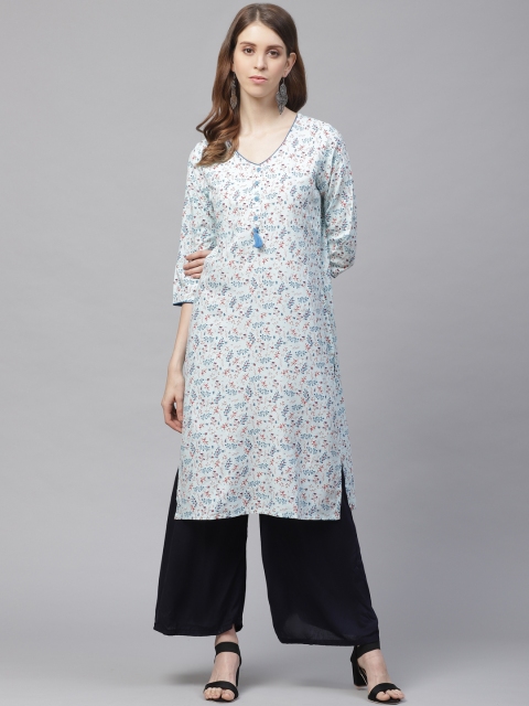 

clorals Women Blue & Red Floral Printed Straight Kurta