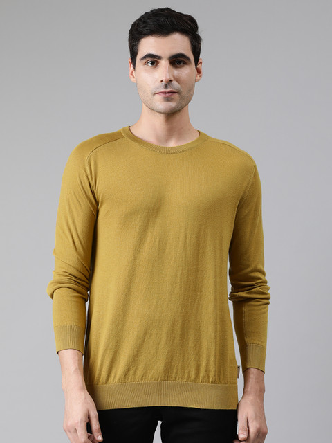 

Kosha Men Mustard Yellow Solid Supima Cotton Pullover
