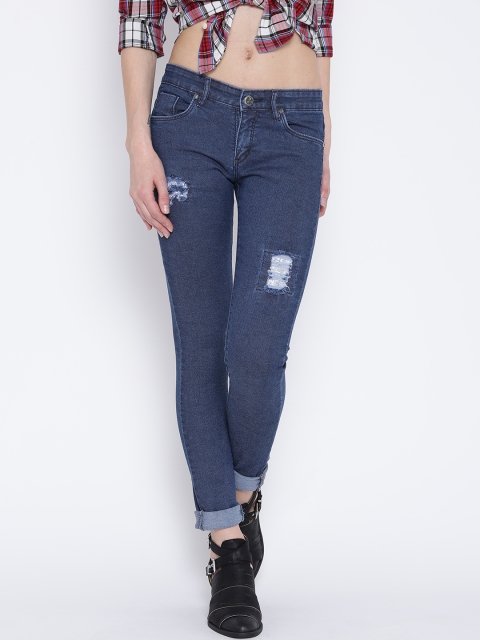 Devis Dark Blue Distressed Stretchable Jeans