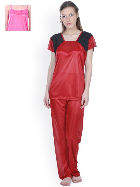 

Claura Pack of 2 Satin Nightsuits CL-13-14, Pink