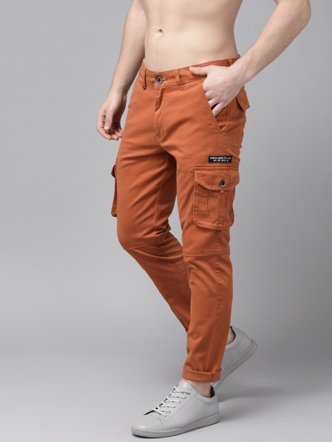 

Roadster Men Rust Orange Regular Fit Solid Cargos