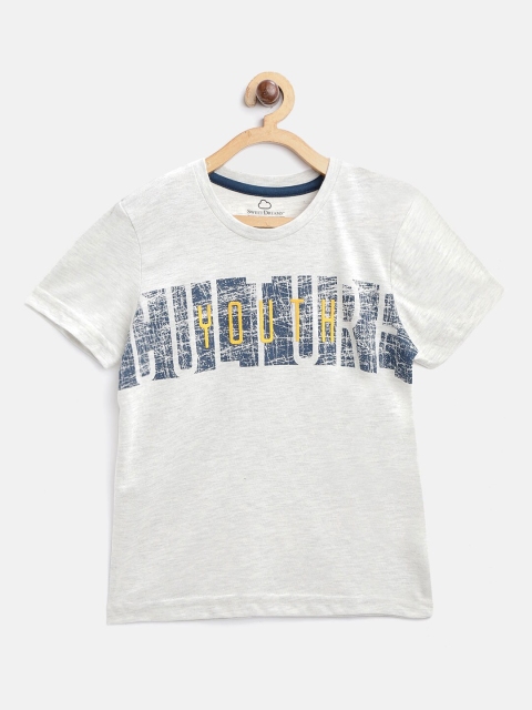 

Sweet Dreams Boys Grey Melange & Navy Blue Typography Print Round Neck T-shirt