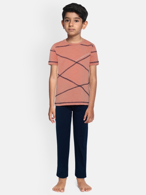 

Sweet Dreams Boys Peach-Coloured & Teal Blue Self Design Night suit