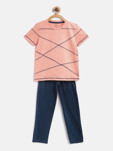 

Sweet Dreams Boys Peach-Coloured & Teal Blue Self Design Night suit