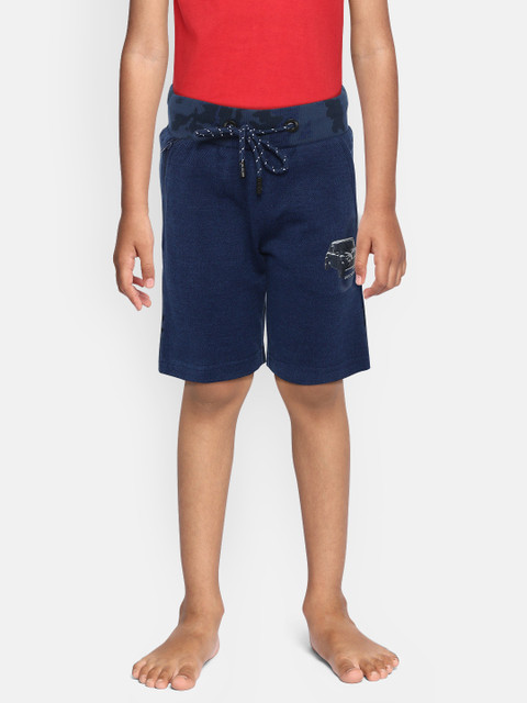 

Sweet Dreams Boys Navy Blue Solid Lounge Shorts with Camouflage Print Detail