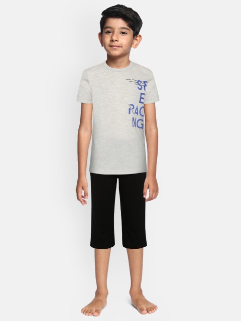 

Sweet Dreams Boys Grey Melange & Black Printed Night suit
