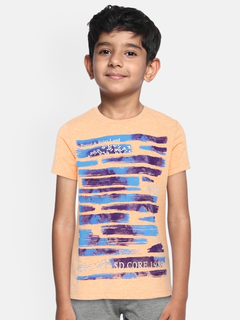 

Sweet Dreams Boys Peach-Coloured & Blue Striped Round Neck T-shirt