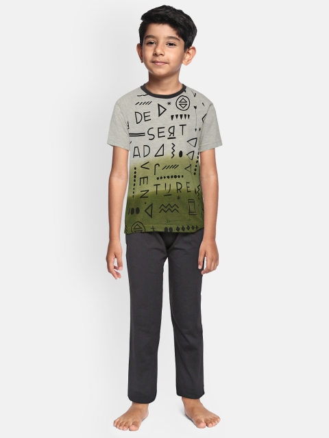 

Sweet Dreams Boys Green & Charcoal Grey Printed Night Suit