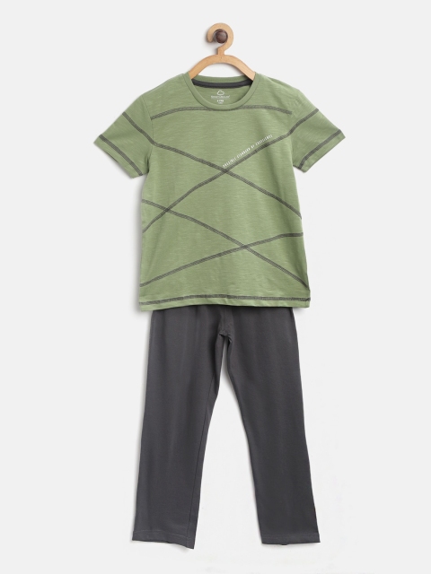 

Sweet Dreams Boys Olive Green & Charcoal Grey Self Design Night suit