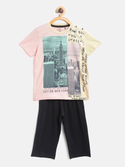 

Sweet Dreams Boys Pink & Navy Blue Graphic Print Night suit