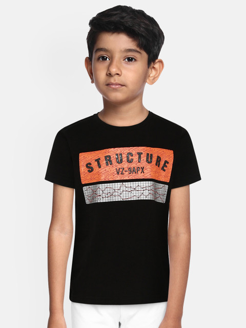 

Sweet Dreams Boys Black & Orange Printed Round Neck T-shirt