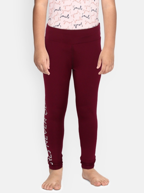 

Sweet Dreams Girls Burgundy Solid Workout Tights with Printed Detail