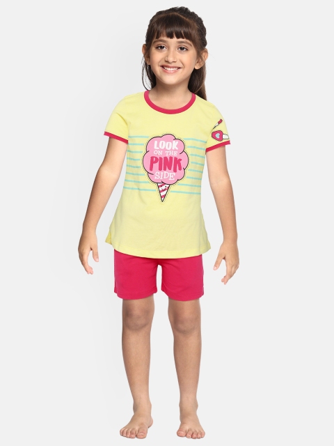 

Sweet Dreams Girls Yellow & Pink Ice-Cream Applique Night suit