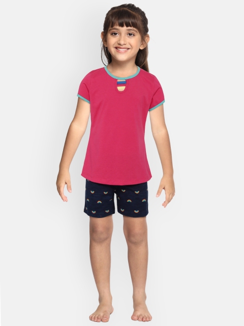 

Sweet Dreams Girls Pink & Navy Blue Rainbow Print Night suit