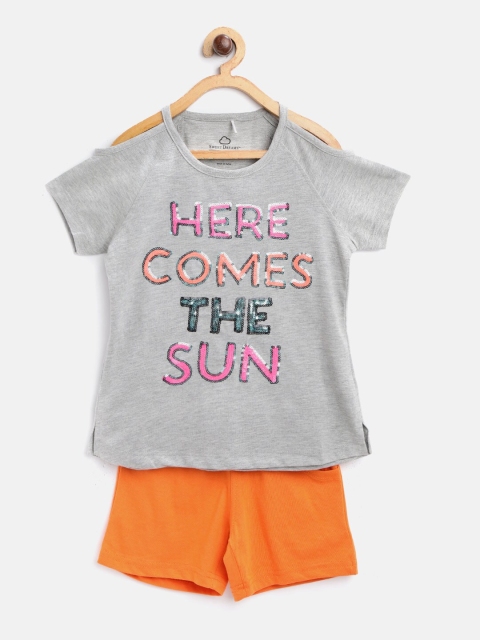 

Sweet Dreams Girls Grey & Orange Sequinned Night suit