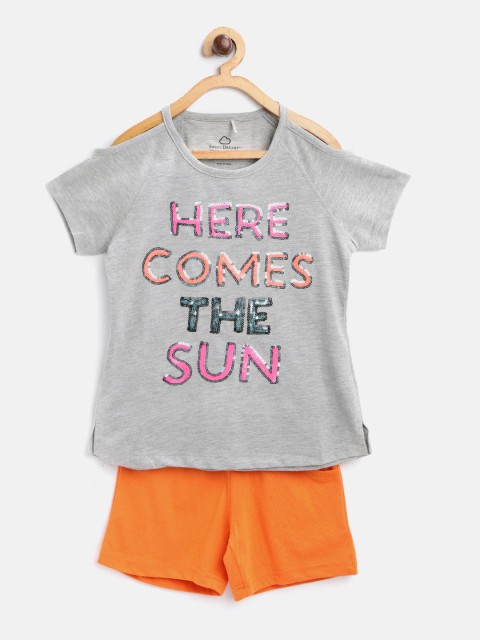 

Sweet Dreams Girls Grey & Orange Sequinned Night suit