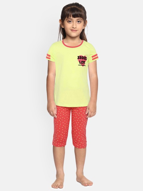 

Sweet Dreams Girls Yellow & Coral Pink Heart Printed Night Suit