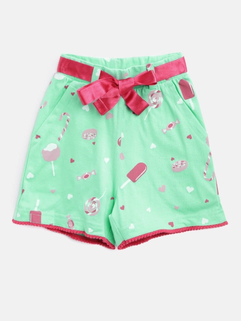 

Sweet Dreams Girls Green & Pink Conversational Print Lounge Shorts With Belt